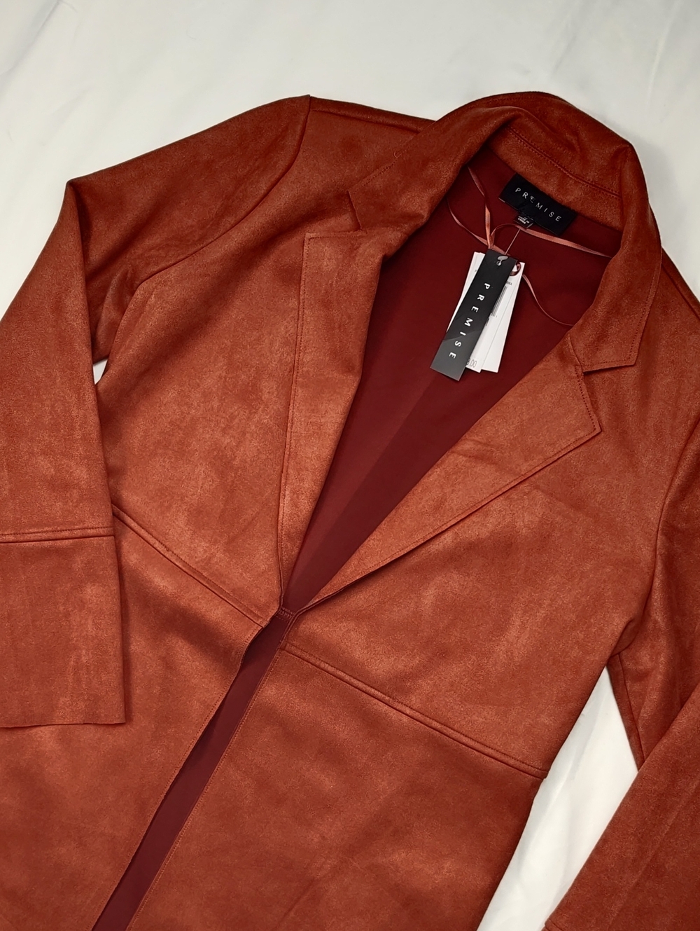 Premise Women's Rust Faux Suede Blazer Longcoat Size Medium NWT